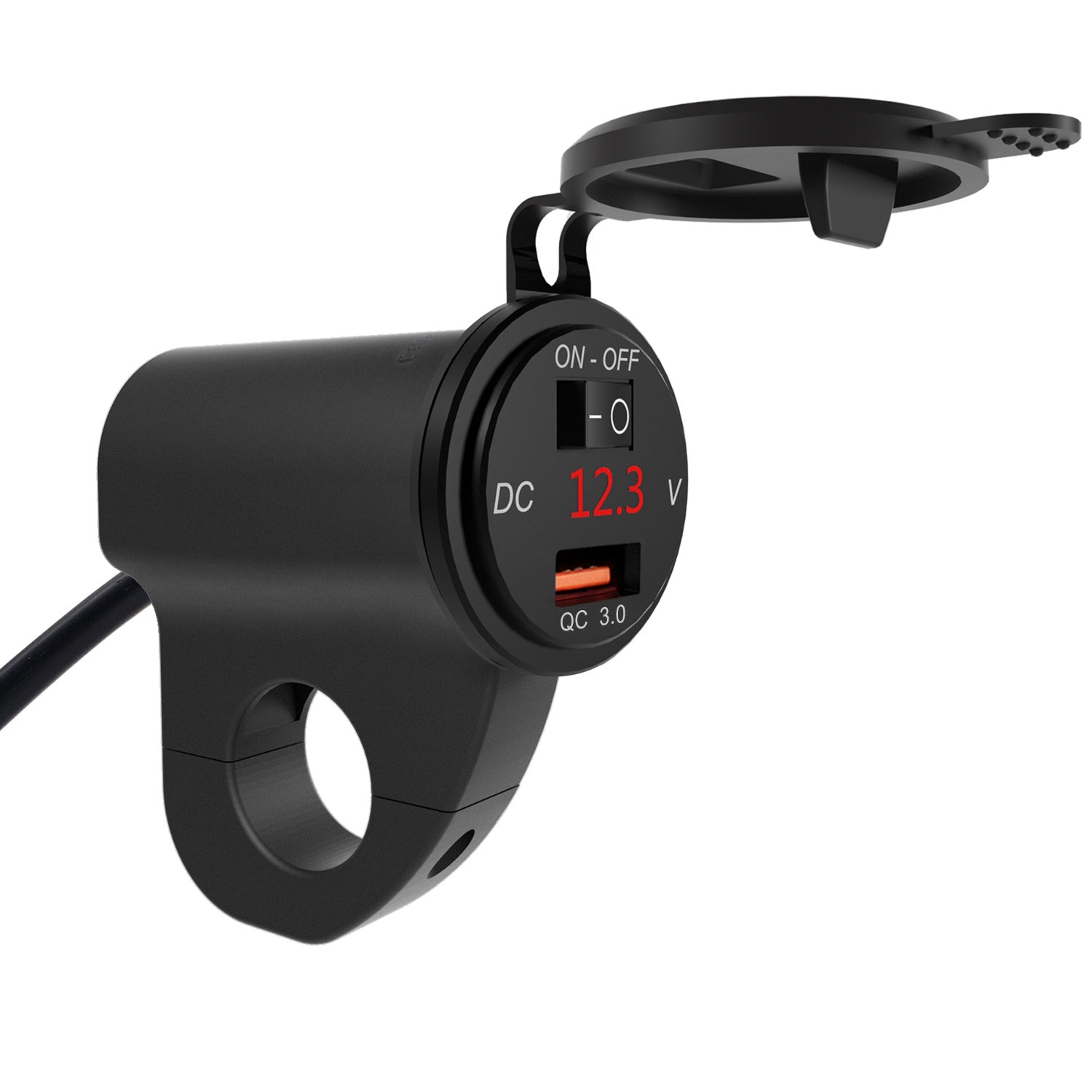 WUPP ZH-975 Motorcycle Handlebar 2.4A USB Phone Charger Aluminum Alloy Waterproof Voltage Digital Display QC3.0 Fast Charge Adapter with Switch