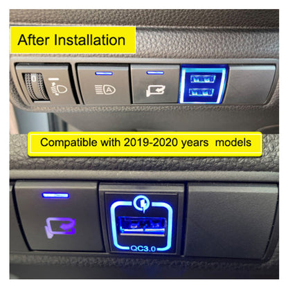 22x22mm QC3.0 Dual USB Port Blue LED Indicator ABS Car Charger Phone Fast Charging Socket Adapter for Toyota (Cigarette Lighter Wiring Connection)