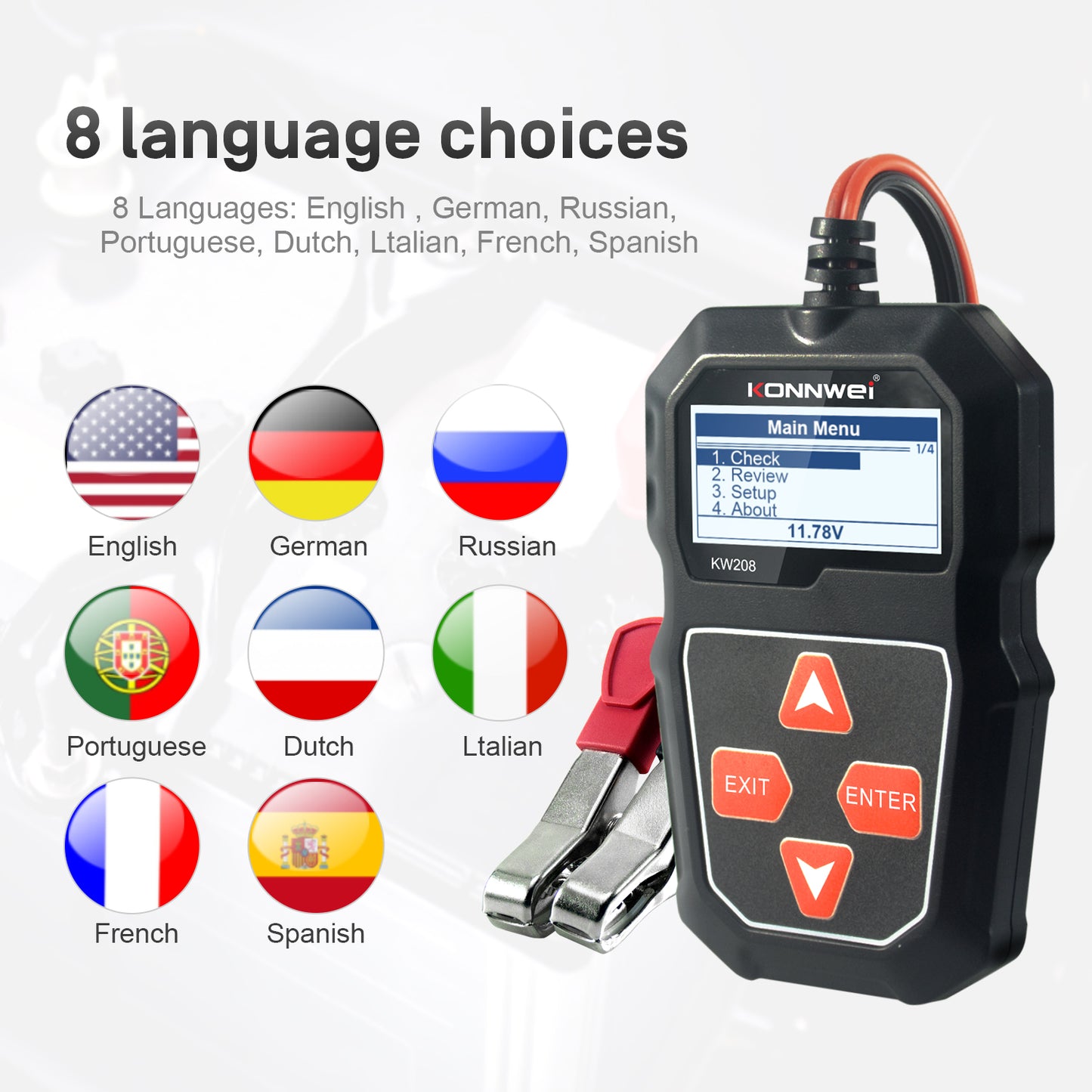 KONNWEI  KW208 Automotive Battery Tester Car Digital 12V 100-2000CCA Cranking Charging System Test Tool