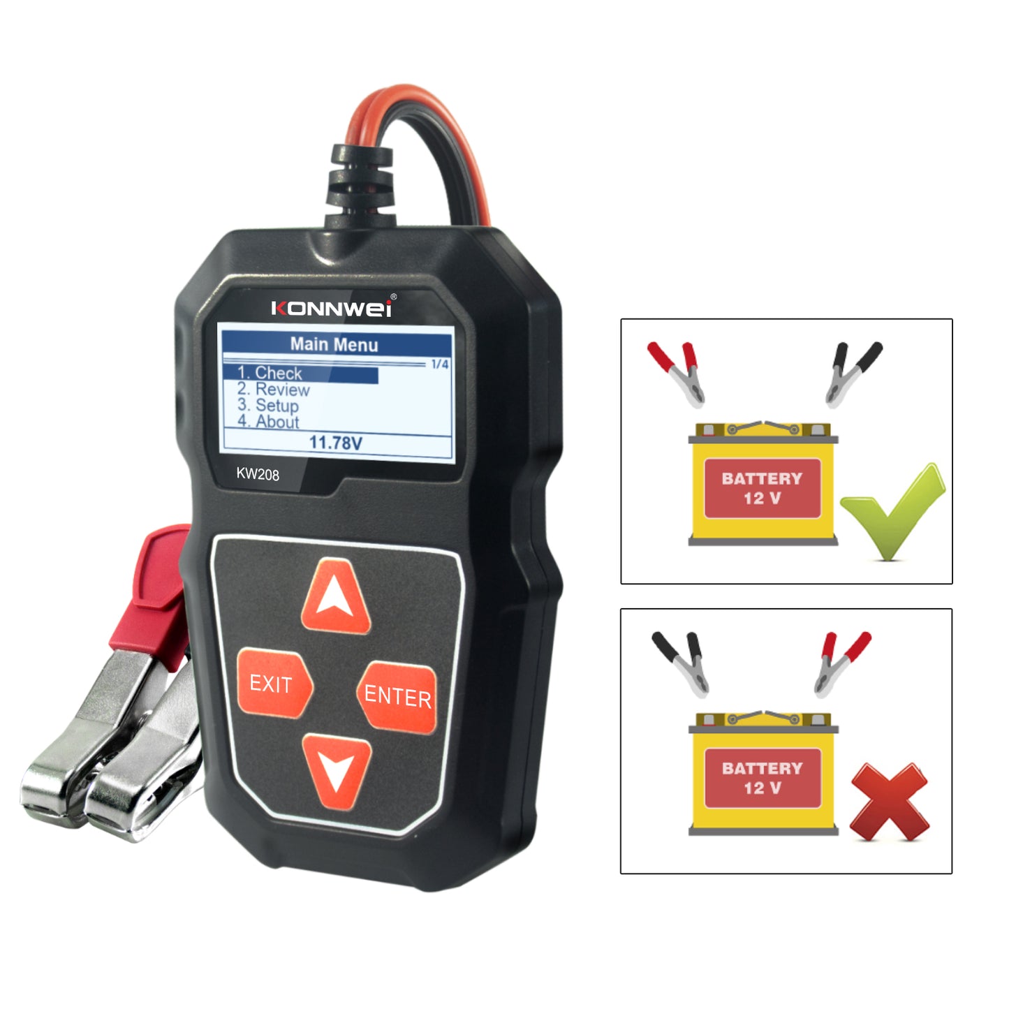 KONNWEI  KW208 Automotive Battery Tester Car Digital 12V 100-2000CCA Cranking Charging System Test Tool