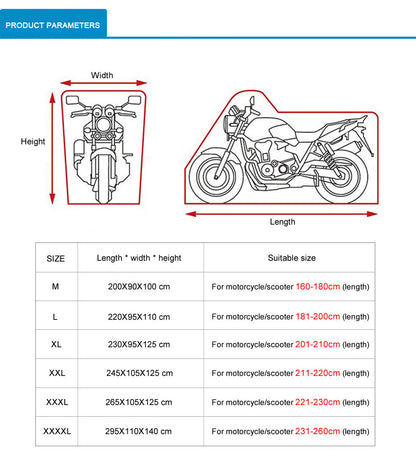 Outdoor Motor Bike Scooter Rain Cover All Season Windproof Dustproof UV Resistant Protector, Size XXXXL: 295x110x140cm