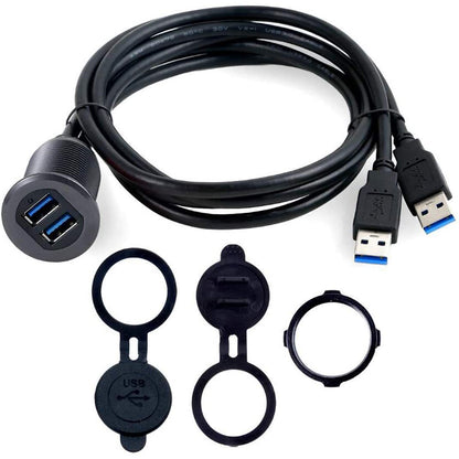 1m Metal Case Dual USB 3.0 Extension Cable Waterproof Car Dashboard Data Cable Mount Panel with LED for Ship/Motorbike/Car Dashboard