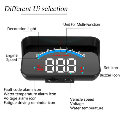 M6S Multifunctional 3.5 Inch Screen Head Up Display Car Electronic HUD Windshield Projector Overspeed Security Alarm