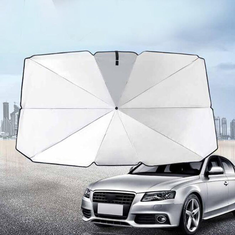140 x 78cm Folding Windshield Sun Shade Titanium Silver Cloth Umbrella Sunshade for Car Front Window Cover with Leather Storage Bag