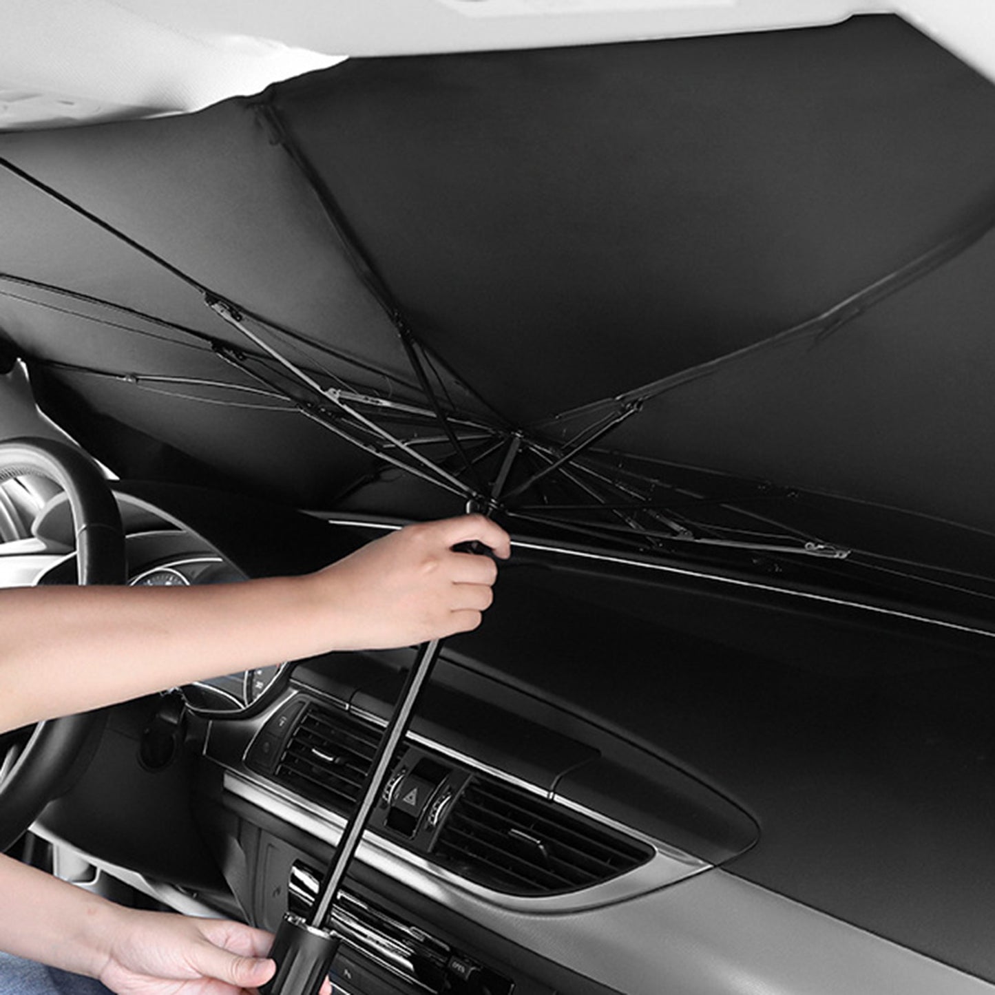 140 x 78cm Folding Windshield Sun Shade Titanium Silver Cloth Umbrella Sunshade for Car Front Window Cover with Leather Storage Bag