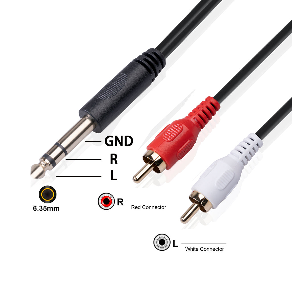 1.5m 6.35mm Male to Dual RCA Male Audio Cable HiFi Stereo Aux Adapter Splitter Cable Cord for Mixer