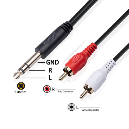 1.5m 6.35mm Male to Dual RCA Male Audio Cable HiFi Stereo Aux Adapter Splitter Cable Cord for Mixer