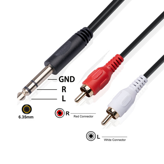 1.5m 6.35mm Male to Dual RCA Male Audio Cable HiFi Stereo Aux Adapter Splitter Cable Cord for Mixer