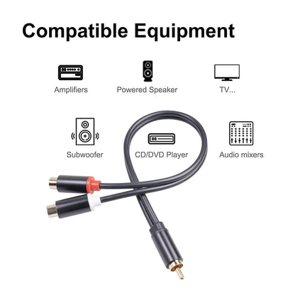3686MFF-03 RCA Male to Dual RCA Female Audio Power Amplifier Adapter Cable Stereo Y Splitter Cord