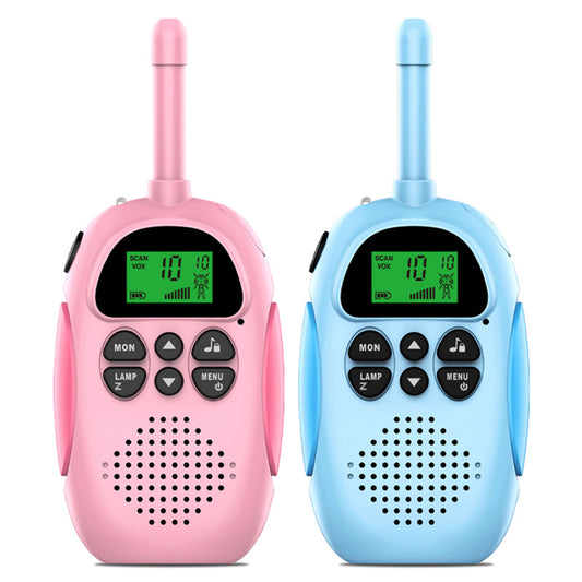2Pcs DJ100 Children Walkie Talkie Toys Kids Interphone Mini Handheld Transceiver 3KM Range UHF Radio with Lanyard