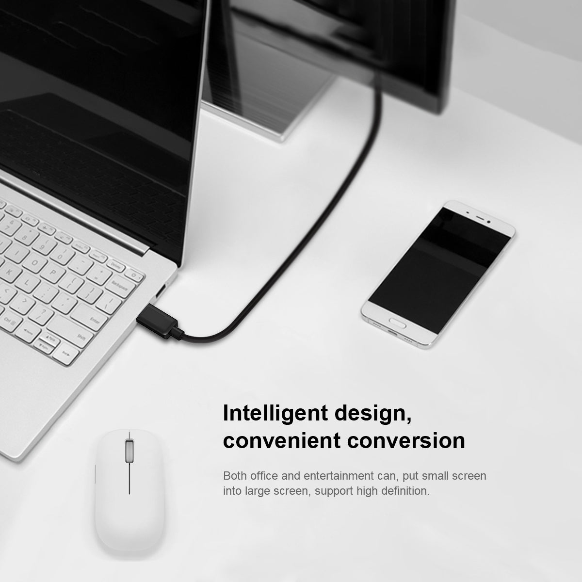 QGEEM UA17 1.2m USB-C Male to VGA Male Adapter Cable HD Video Conversion Cable