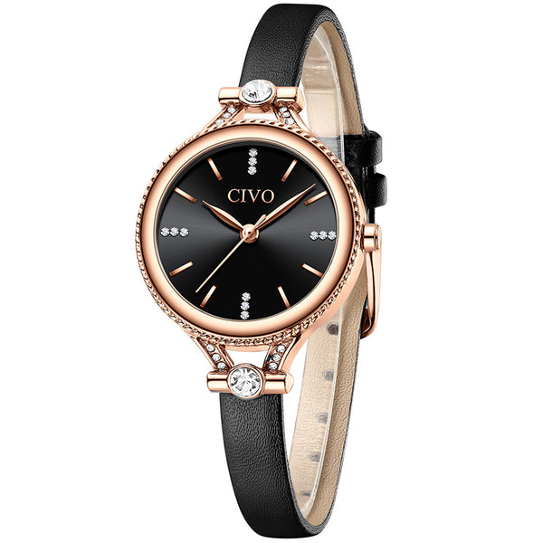 CIVO 8120 Stylish Women Water Resistant Leather Strap Quartz Wrist Watch Gift