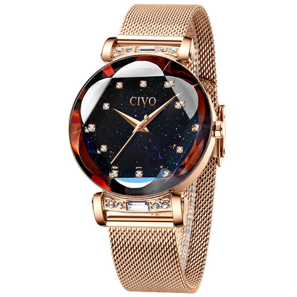 CIVO 8105 Anti-knock Hands Quartz Watches 3ATM Waterproof Fashion Luxury Watch with Mesh Band for Ladies