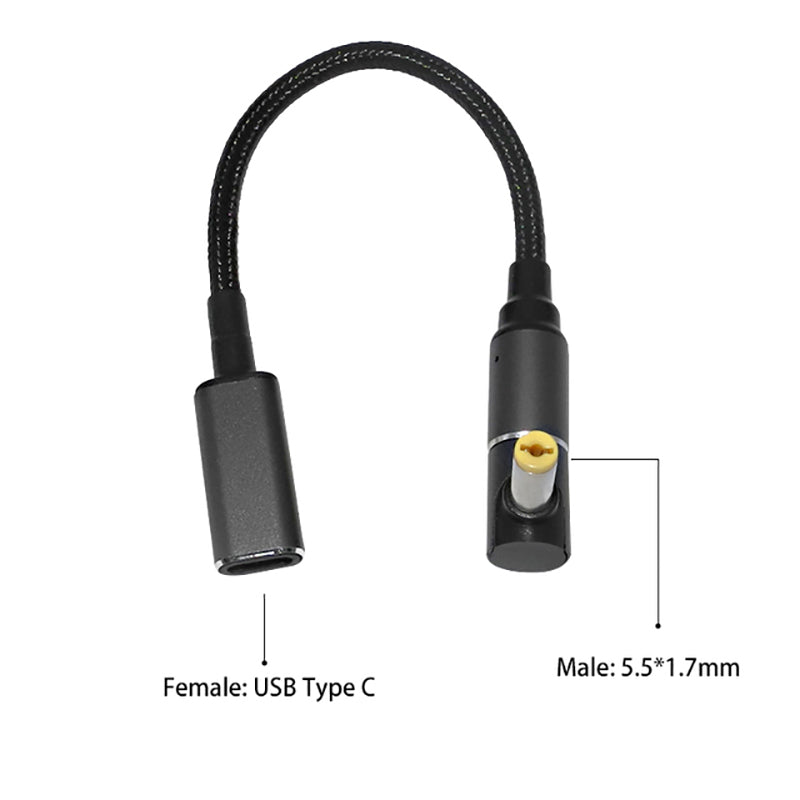 For Acer Laptop 19V 3.42A 4.74A 100W Fast Charging Cable + USB C to 5.5mm*1.7mm Magnetic Converter