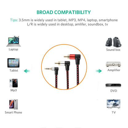 2m 3.5mm to 2 RCA Male to Male Right Angle Splitter Aux Cable for Phone Tablet Laptop