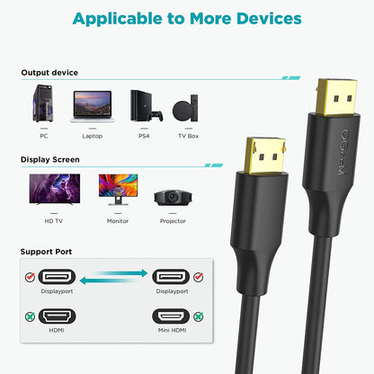 QGEEM QG-HD16 1m DP to DP Cable 4K/60Hz HD Video Adapter Cable for HDTV Monitor Projector