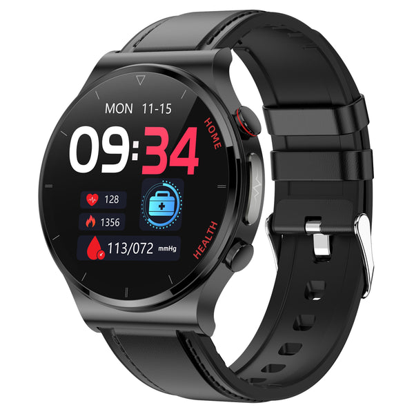 E300 Dual-probe Laser Health Physiotherapy Health Medical Diagnosis Monitoring AI Smart Watch with Leather Watch Strap