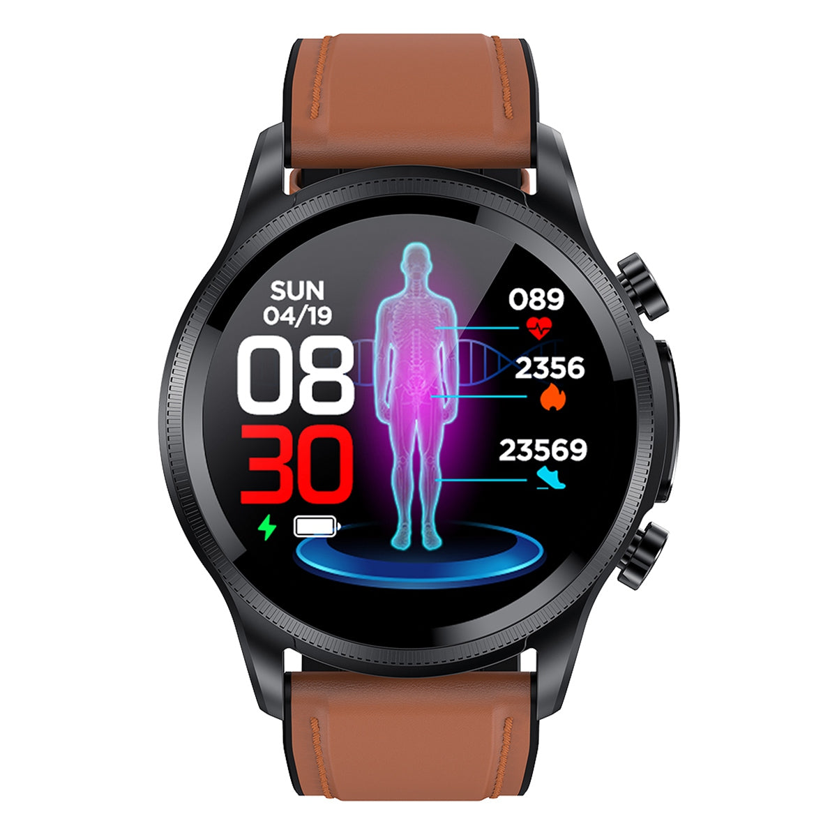 E400 1.39 inch Smart Watch IP68 Waterproof Sports Bracelet ECG+PPG Health Watch with Body Temperature and Blood Oxygen Monitoring (Leather Strap)
