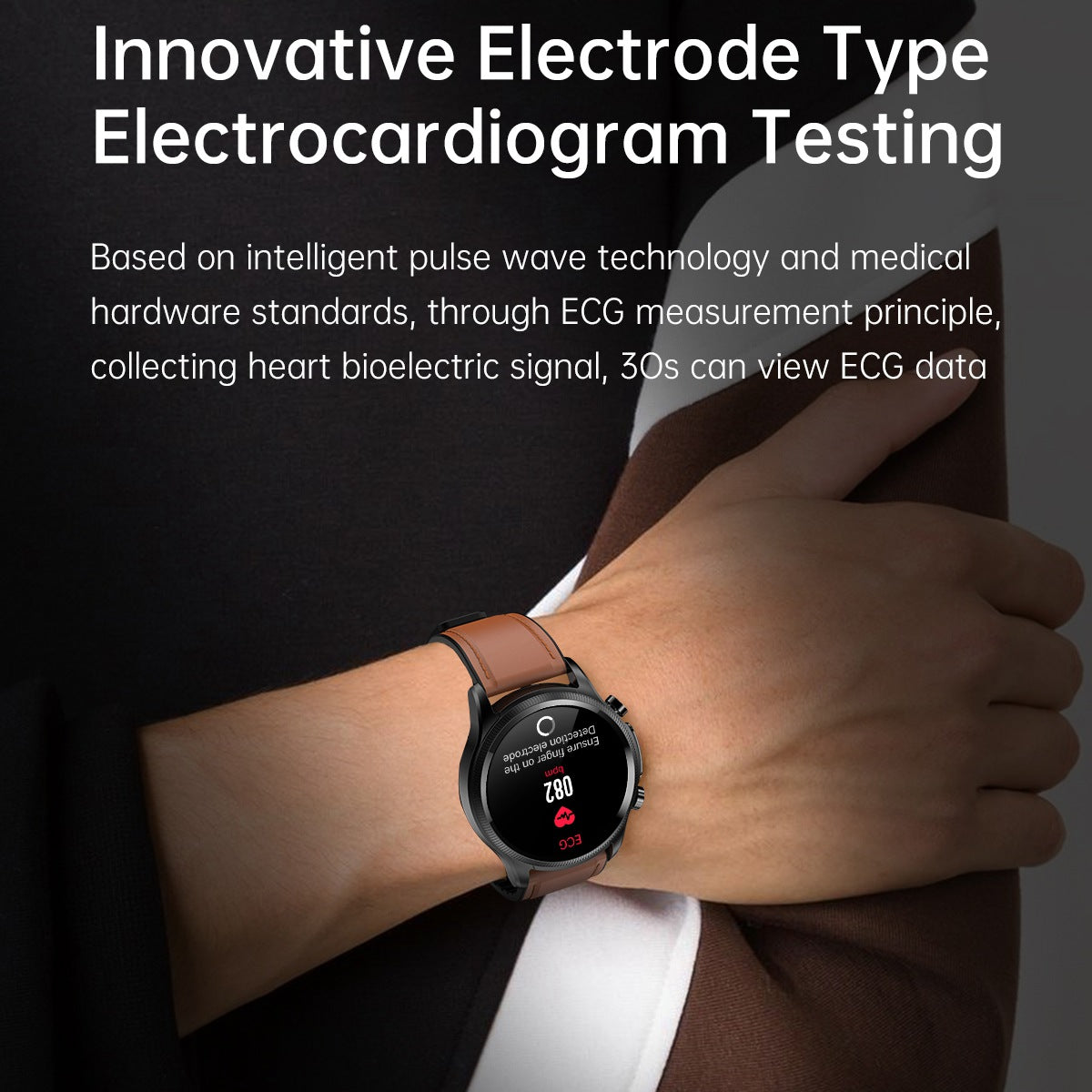 E400 1.39 inch Smart Watch IP68 Waterproof Sports Bracelet ECG+PPG Health Watch with Body Temperature and Blood Oxygen Monitoring (Leather Strap)