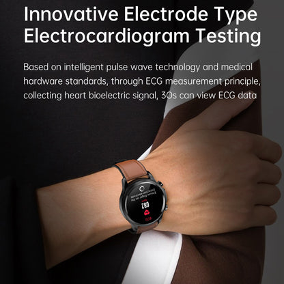 E400 1.39 inch Smart Watch IP68 Waterproof Sports Bracelet ECG+PPG Health Watch with Body Temperature and Blood Oxygen Monitoring (Leather Strap)