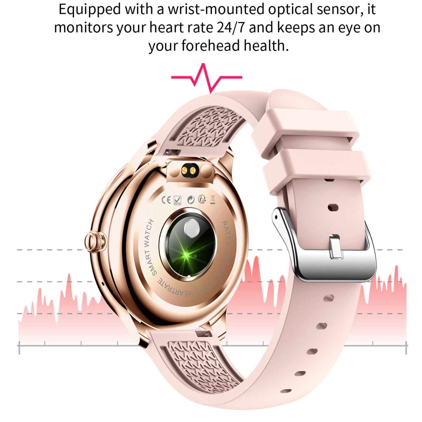 V33 Lady Smartwatch 1.09 inch Full Screen Thermometer Heart Rate Sleep Monitor Sports Bracelet, Silicone Strap