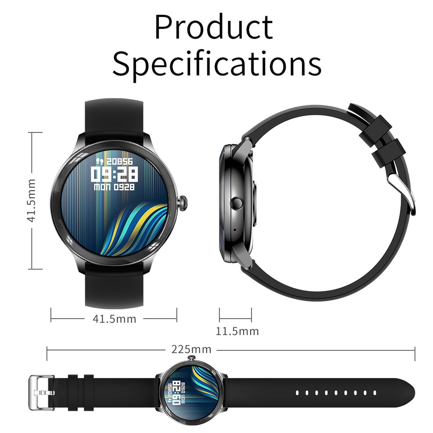 V33 Lady Smartwatch 1.09 inch Full Screen Thermometer Heart Rate Sleep Monitor Sports Bracelet, Silicone Strap
