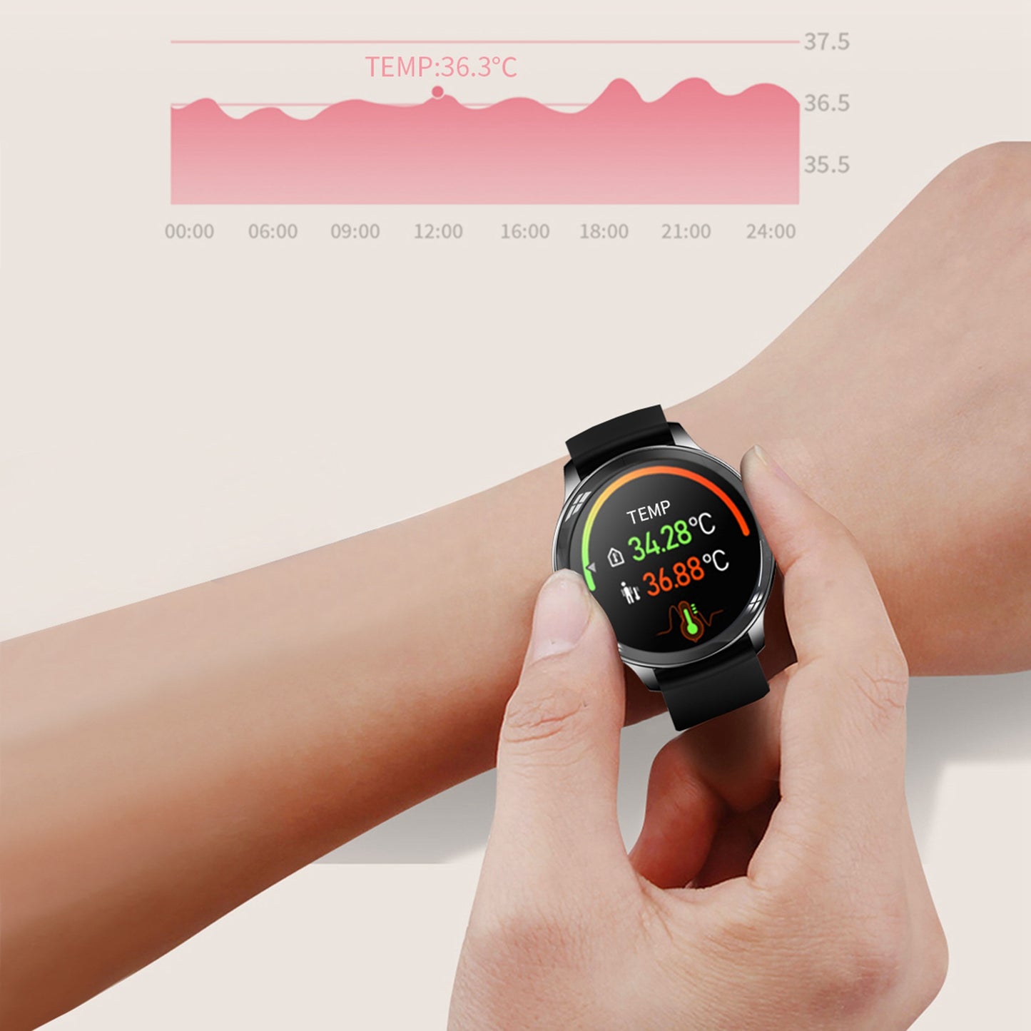 V33 Lady Smartwatch 1.09 inch Full Screen Thermometer Heart Rate Sleep Monitor Sports Bracelet, Silicone Strap