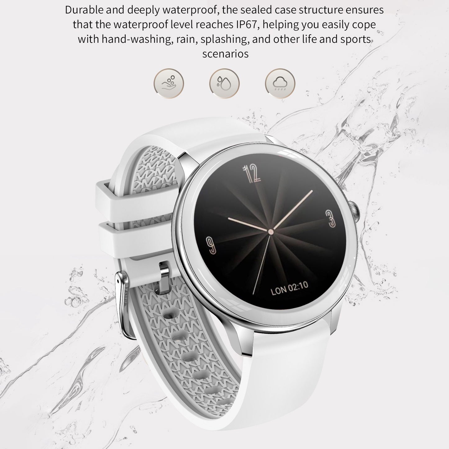 V33 Lady Smartwatch 1.09 inch Full Screen Thermometer Heart Rate Sleep Monitor Sports Bracelet, Silicone Strap