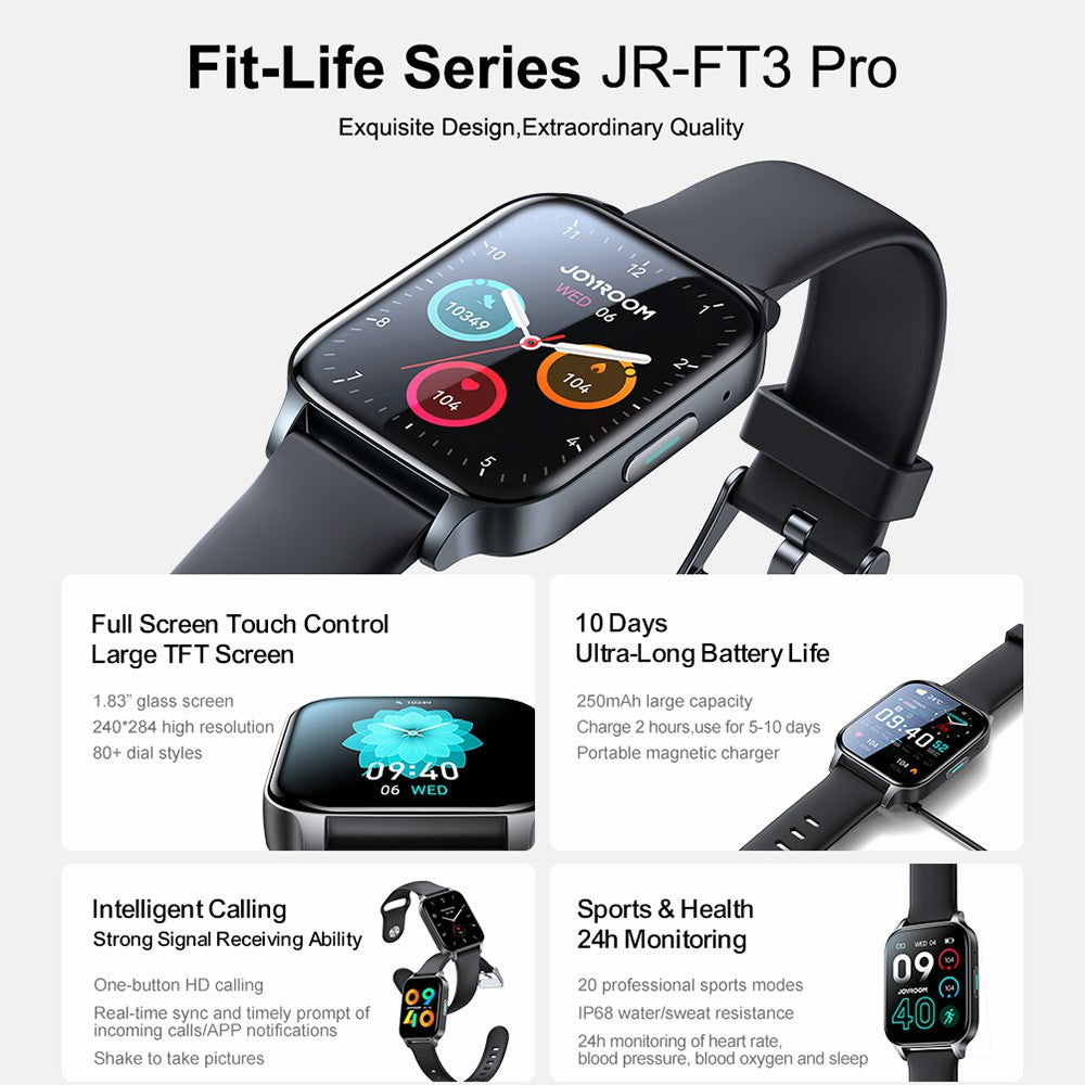 JOYROOM JR-FT3 Pro Smart Watch Sports Waterproof Fitness Bracelet with 24h Health Monitoring Supports Bluetooth Calling