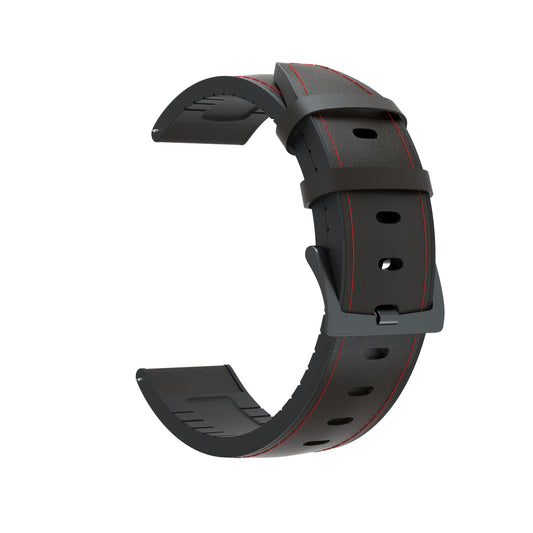 22mm Genuine Leather Coated Silicone Watch Band Black Buckle for Huawei Watch GT