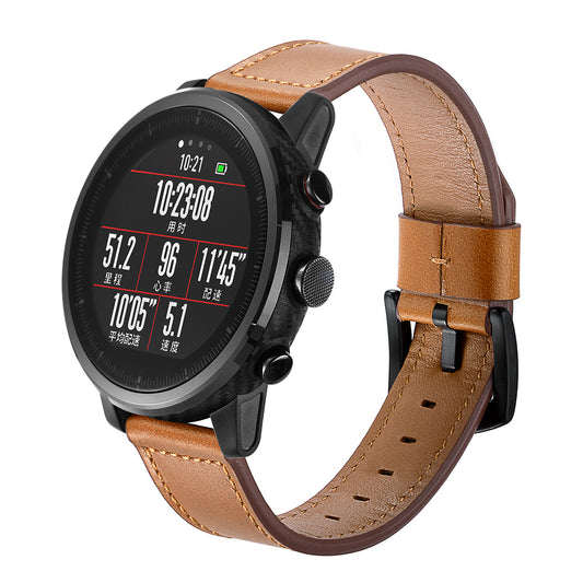 22mm Knife Tail Top Layer Cowhide Leather Watch Band for Huami Amazfit Smartwatch 1st / 2nd
