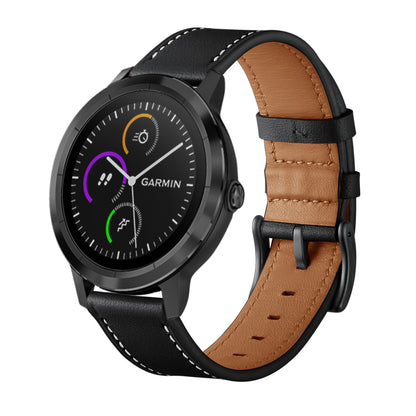 20mm Top-layer Genuine Leather Watch Strap Replacement for Garmin Vivoactive 3/Vivomove HR