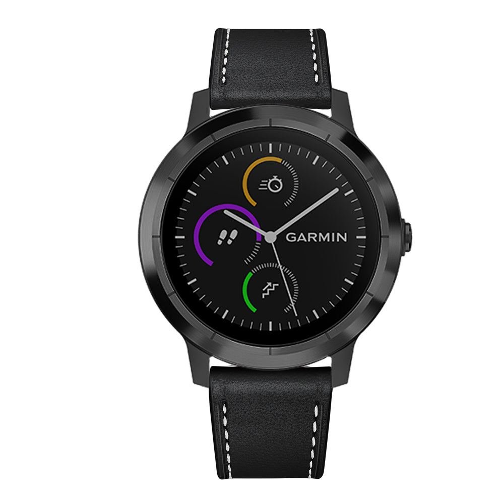 20mm Top-layer Genuine Leather Watch Strap Replacement for Garmin Vivoactive 3/Vivomove HR