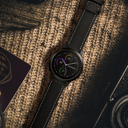 20mm Top-layer Genuine Leather Watch Strap Replacement for Garmin Vivoactive 3/Vivomove HR