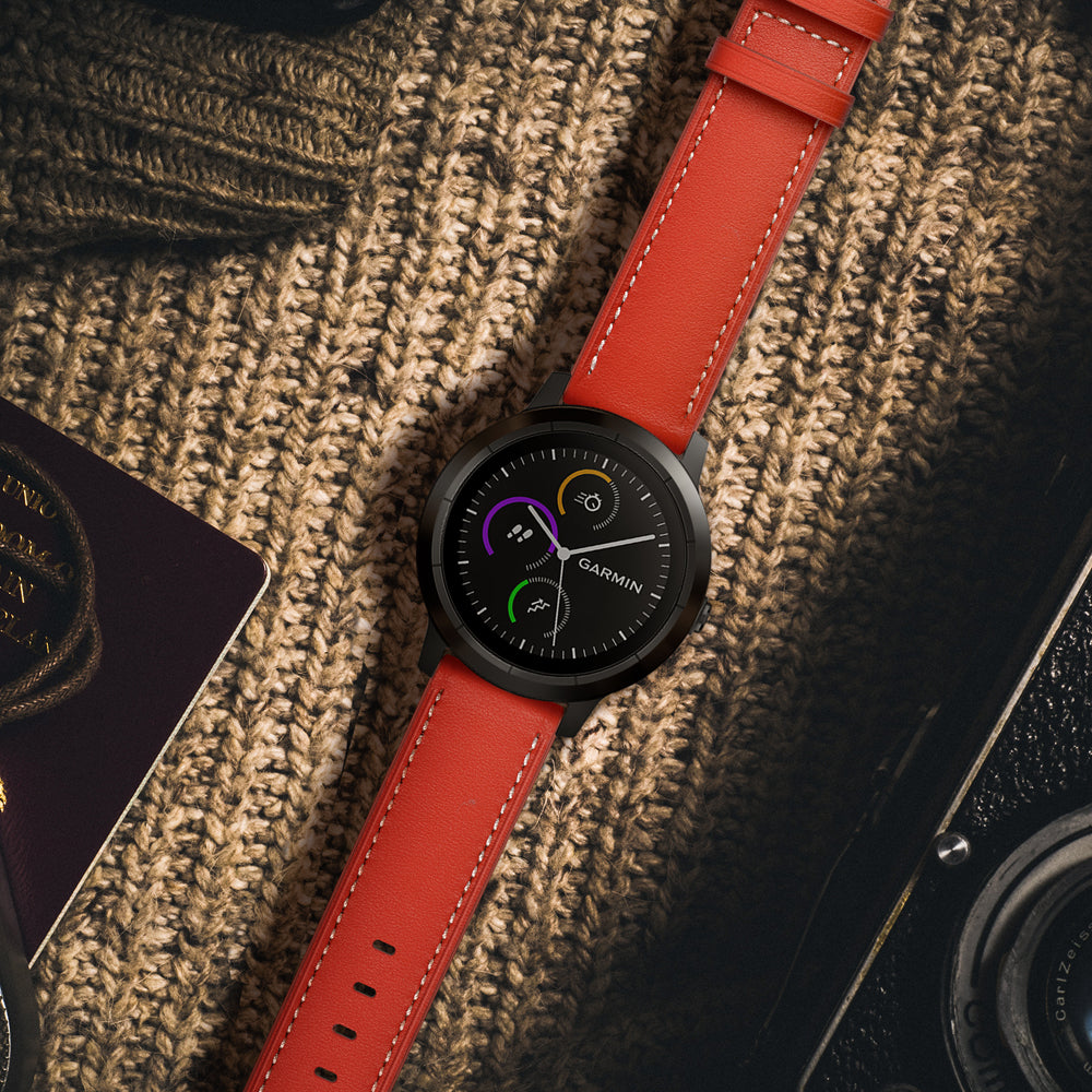 20mm Top-layer Genuine Leather Watch Strap Replacement for Garmin Vivoactive 3/Vivomove HR