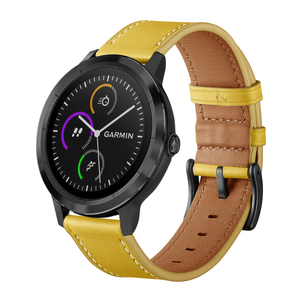 20mm Top-layer Genuine Leather Watch Strap Replacement for Garmin Vivoactive 3/Vivomove HR