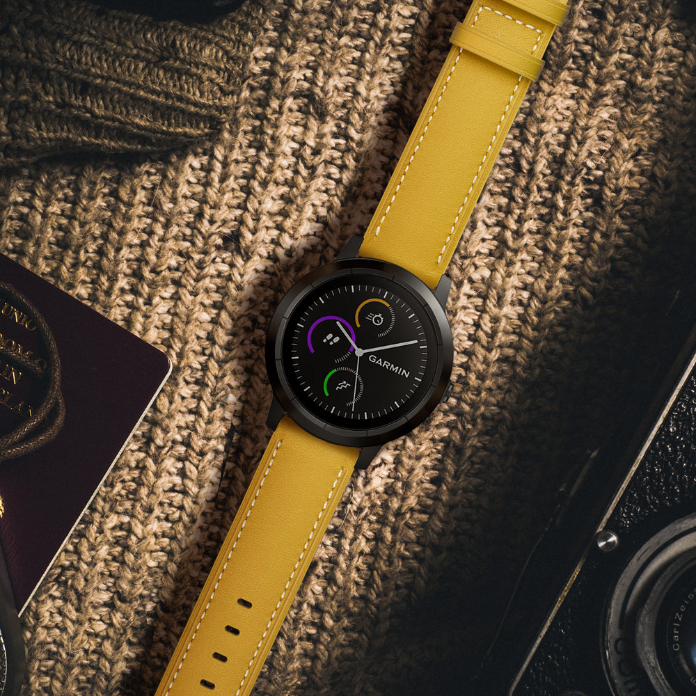 20mm Top-layer Genuine Leather Watch Strap Replacement for Garmin Vivoactive 3/Vivomove HR