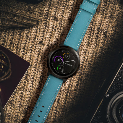 20mm Top-layer Genuine Leather Watch Strap Replacement for Garmin Vivoactive 3/Vivomove HR