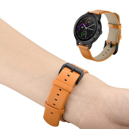 20mm Round Tail Genuine Leather Watch Band Replacement Strap for Garmin Vivoactive 3/Vivomove HR