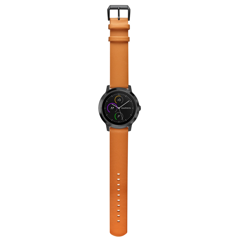 20mm Round Tail Genuine Leather Watch Band Replacement Strap for Garmin Vivoactive 3/Vivomove HR
