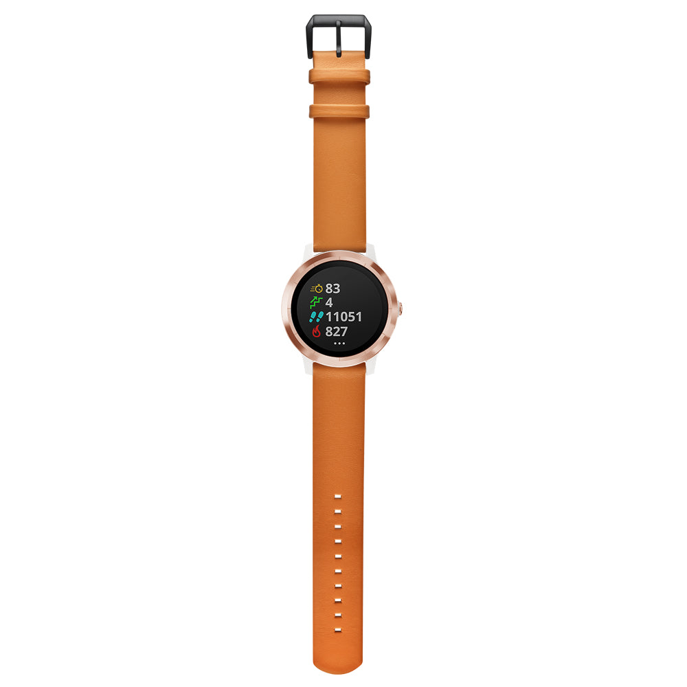 20mm Round Tail Genuine Leather Watch Band Replacement Strap for Garmin Vivoactive 3/Vivomove HR