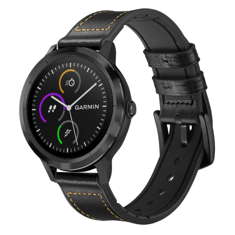 20mm Genuine Leather Coated Silicone Smart Watch Strap for Garmin Vivoactive 3/Vivomove HR