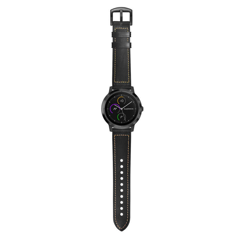 20mm Genuine Leather Coated Silicone Smart Watch Strap for Garmin Vivoactive 3/Vivomove HR
