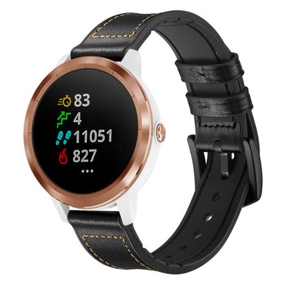 20mm Genuine Leather Coated Silicone Smart Watch Strap for Garmin Vivoactive 3/Vivomove HR