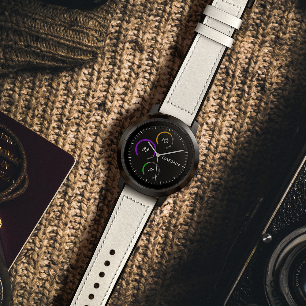 20mm Genuine Leather Coated Silicone Smart Watch Strap for Garmin Vivoactive 3/Vivomove HR