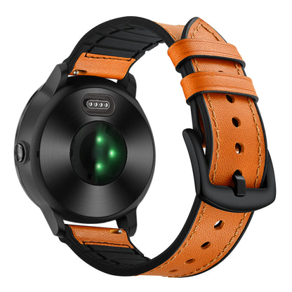 20mm Genuine Leather Coated Silicone Smart Watch Strap for Garmin Vivoactive 3/Vivomove HR