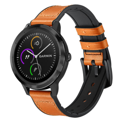 20mm Genuine Leather Coated Silicone Smart Watch Strap for Garmin Vivoactive 3/Vivomove HR