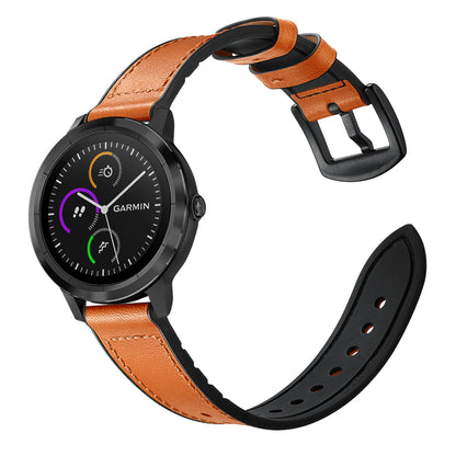 20mm Genuine Leather Coated Silicone Smart Watch Strap for Garmin Vivoactive 3/Vivomove HR