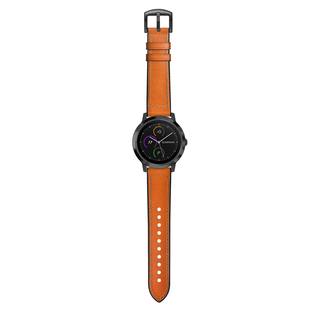 20mm Genuine Leather Coated Silicone Smart Watch Strap for Garmin Vivoactive 3/Vivomove HR