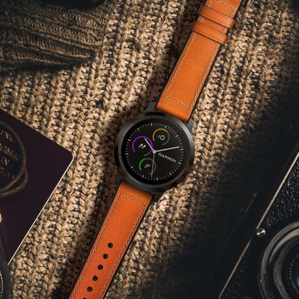 20mm Genuine Leather Coated Silicone Smart Watch Strap for Garmin Vivoactive 3/Vivomove HR